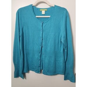 Sigrid Olsen Silk Angora Turquoise Cardigan Lrg Women's Jewel Button Flare Cuff